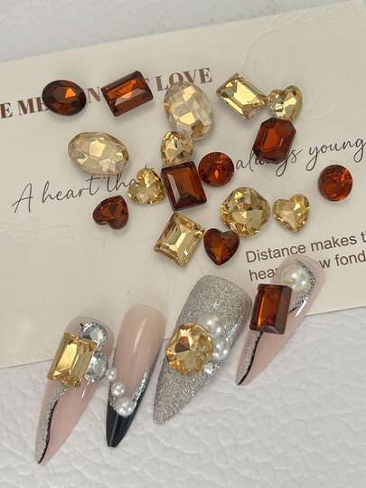 10 قطع من الألماس المختلط الشكل واللون، ماركيز عالي الجودة بأحجام متنوعة ذو قاع مدبب