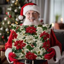 1 pieza Funda de cojín decorativa con flor navideña vintage, material de terciopelo suave impreso por un solo lado, tamaño 45*45CM, adecuado para decoración de habitación, sala de estar, sofá, fiesta, regalo de cojín decorativo