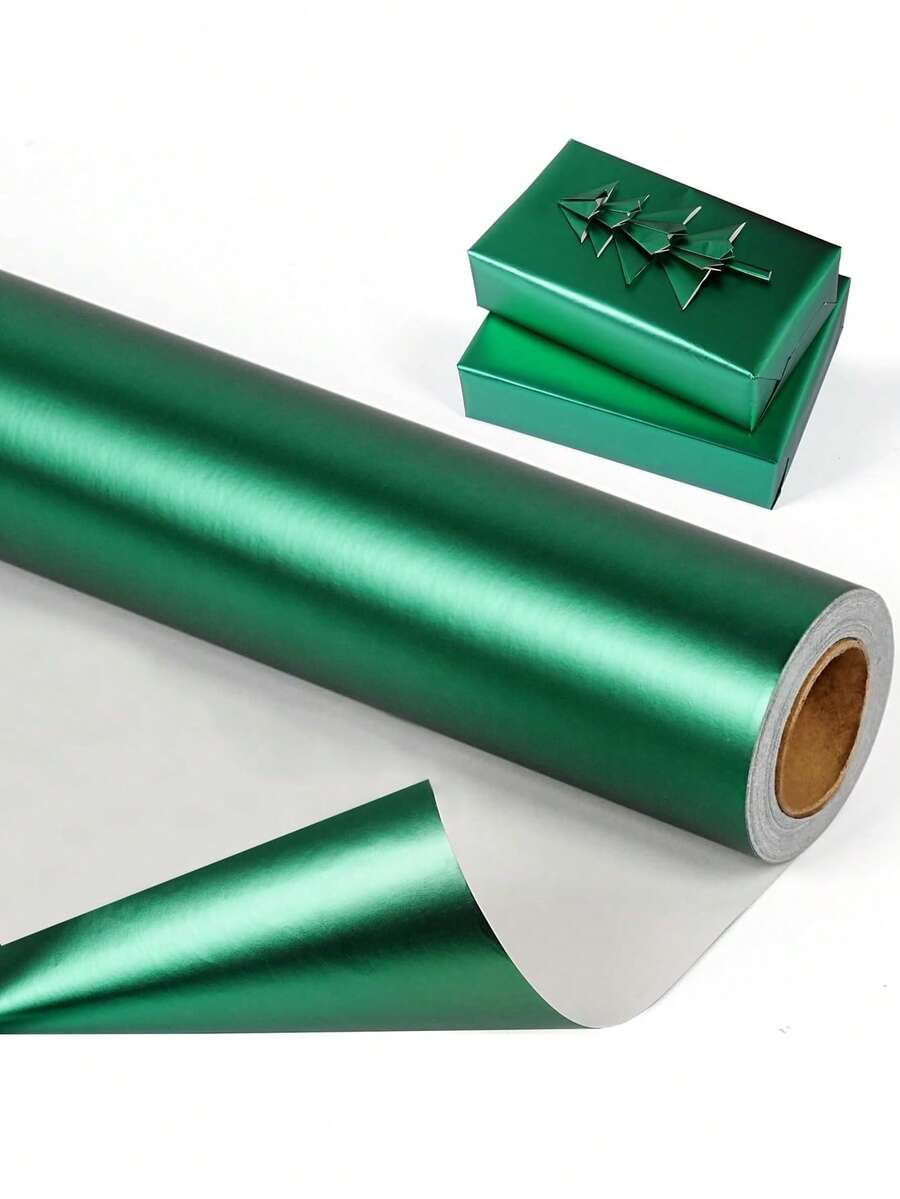 1 rollo - Papel de regalo de unicolor mate, papel de color verde sólido navideño, rollo de papel de regalo con textura metálica. Papel de regalo adecuado para bodas, San Valentín, cumpleaños, Navidad, ramos DIY, papel de regalo navideño con textura metálica, papel decorativo de elementos navideños DIY para accesorios, patrones de unicolor, papel de regalo mate, Halloween, decoración de Acción de Gracias, otoño, invierno, graduación, 17 in x 118 in