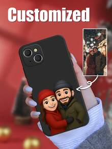 1 Stück personalisierter Weihnachts-Cartoon-Charakter Muster Handyhülle mit individuellem Namen, stoßfest, vollständige Abdeckung, schwarz, modisch, farbig, retro, süß, minimalistisch, spaßig, personalisiert, einzigartig, ideales Geschenk für ihn, ideales Geschenk für sie, Freund, Freundin, Familie, Freunde, Großeltern, Paare, Jahrestag