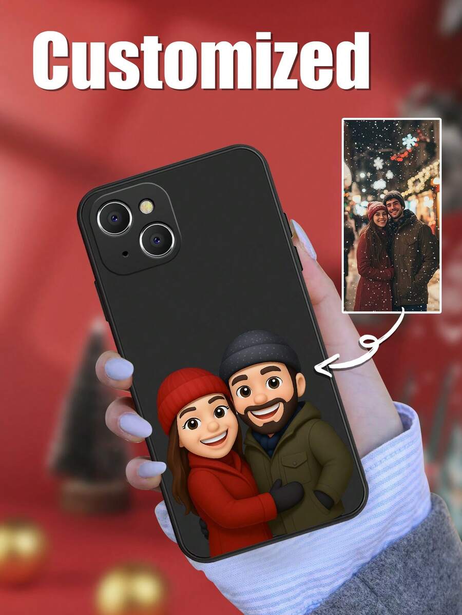 1 Stück personalisierter Weihnachts-Cartoon-Charakter Muster Handyhülle mit individuellem Namen, stoßfest, vollständige Abdeckung, schwarz, modisch, farbig, retro, süß, minimalistisch, spaßig, personalisiert, einzigartig, ideales Geschenk für ihn, ideales Geschenk für sie, Freund, Freundin, Familie, Freunde, Großeltern, Paare, Jahrestag