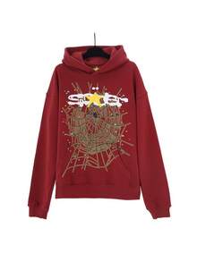 Hoodie Spoder Spider Web Print Casual Loose New Style - Màu Đỏ Sâu - Xem 2
