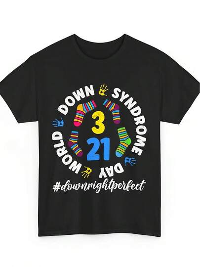 Camiseta de manga corta de 280g de algodón 100% para hombres, conciencia del síndrome, Día Mundial del Síndrome 3.21 Camiseta de Cuello Redondo Longline, Camisa Casual Suave y Sobredimensionada, Tejido Ligero y Transpirable, Perfecta para Capas Relajadas, Regalo Ideal para Papá, Esposo, Novio, Hijo, Camiseta Casual Suave y Cómoda, Cumpleaños, Navidad, Regalo de Aniversario del Día del Padre, Graduación, 4 de Julio, Camiseta Negra para Hombre S-3XL