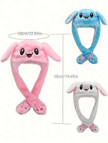 1pc Adorable Plush Bunny Hat With Movable Ears - Embroidered Polyester, Non-Stretch Christmas Party Accessory & Fun Earmuffs For Role-Playing And Holiday Celebrations, Ideal Gift, Available In Pink/Blue/White, Holiday Party Accessory|Playful Rabbit Design|Soft Texture, Rabbit Accessories