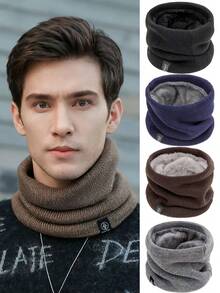 1条优雅纯色涤纶围巾，带天鹅绒衬里 - 男女通用弹力针织保暖围脖，户外保暖，80%涤纶，20%氨纶，可机洗 - 衬里颜色随机