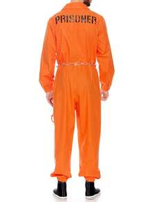 Prisoner Costume For Adult Men Halloween Jail Inmate Costume Lapel Collar V-Neck Zipper Long Sleeve Orange Jumpsuit With Belt Halloween Dress Up Party Cosplay - trái cam - Xem 2