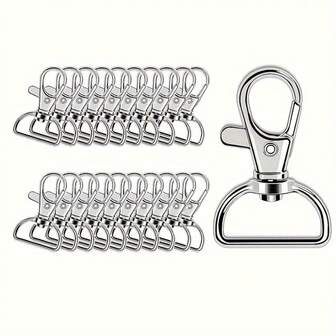 20 Metal Key Rings With D-Rings, 360° Rotating Clasp For DIY Projects, Backpacks, And Handbags.