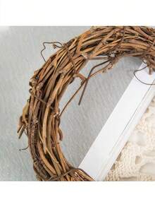 1pc Rustic Wood Grain DIY Rattan Wreath,Wreath Ring,Wreath Making Kit,Wreath Base,Wreaths To Decorate- Available In Five-Pointed Star, Heart, Moon & Ring Shapes, With Artificial Flower/ Vine Branch Options. Suitable For Ramadan, Christmas, Thanksgiving, Weddings, Birthdays & Home Wall Hanging Decorations (Includes Wooden Vine Hoop For DIY). - Multicolor - View 5