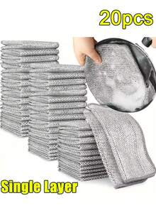 5/10/20/30/50 قطعة من أقمشة التنظيف السلكية المعدنية الفضية ذات الطبقتين، مناشف غسيل الأواني والأطباق والمقالي، قماش لا يلتصق به الزيت للمطبخ