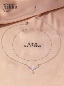 Hihho 1 Dây chuyền hoa, Dây chuyền xương đòn nữ tinh tế và tối giản, Hoa 5 cánh đính đá Zirconia kiểu Pháp/Châu Âu, Mặt dây chuyền hình giọt nước tua rua, Thích hợp đeo hàng ngày, Quà tặng ngày lễ và hẹn hò - Bạc - Xem 6