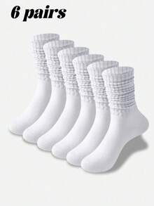 6 Pairs Women's Plain White Crew Socks, Simple & Fashionable, Casual & Versatile, Warm & Comfortable, Soft & Stretchy Crew Socks For Daily Wear Christmas Gift - White - View 17
