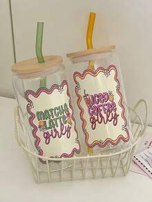 1 szt. 500 ml/16 uncji szklany kubek w kształcie puszki piwa z bambusową pokrywką i słomką, kubek do mrożonej kawy, szklany kubek, prezent na Boże Narodzenie, urodziny, najlepszy na Boże Narodzenie i Święto Dziękczynienia