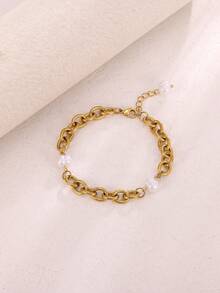 Pulsera de cadena de mano delicada chapada en oro, cadenas de eslabones hechas a mano que conectan brazaletes de arnés, joyería de mano para mujer, regalo, joyería de playa de verano - B2339 - Ver 13