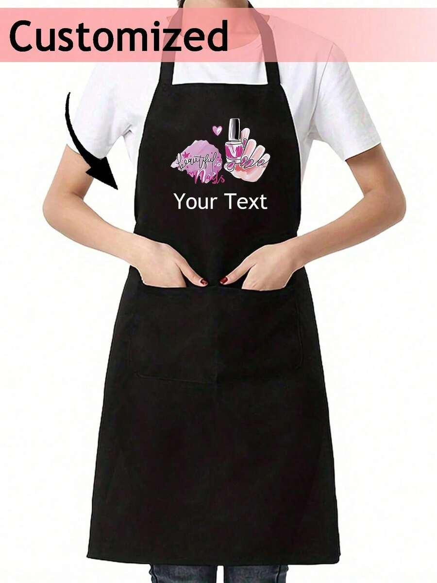 1pc Custom Fashion Nail Polish Printed Apron,For Home Cooking Baking BBQ DIY Use,Dad Father Men Women Custom Name Logo,Chef Cooking Kitchen Apron,Personalized Kitchen Apron,Custom Logo Name Chef Cooking Apron Perfect For Mom Husband Girlfriend Boyfriend Father's Day,Mother's Day,Birthday Anniversary Graduation Wedding Love Unique,Home Harmony