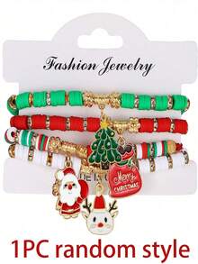 4pcs/1pc Christmas-Themed Bracelet Set, Handmade Santa Claus Pendant, Suitable For Christmas Holiday Gifts, Party Dress-Up Accessories.