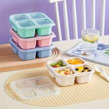 1pc 4-Compartment Snack Container, Reusable Meal Prep Container With 4 Dividers, Bento Lunch Box, Divided Meal Tray, Picnic Camping Food Container, Suitable For School, Cafeteria, Back To School, Home Kitchen For Teens