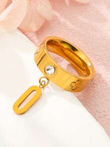 1枚2026新款不锈钢戒指，镶嵌四叶草锆石幸运吊坠，时尚男女夏季佩戴 - 四葉草戒指 - 查看 7