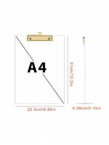 1pc Acrylic Writing Board, 8.6x12 Inches, With Fine Clip, Hanging Capable, Transparent - Standard A4 Size, Suitable For Office And School Supplies