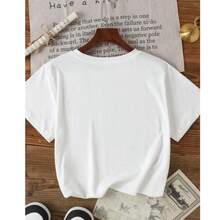 Playeras Estampada Blanca Mujeres Cuello Redondo 100% Algodón Suelto Manga Corta Comodidad  Ropa Adecuada Todas Temporadas Estampado Impreso - Blanco - Ver 2