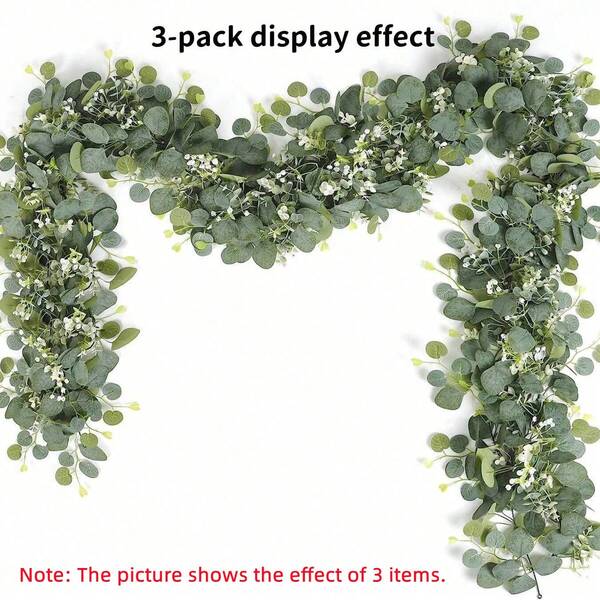 1pc/3PCS Eucalyptus Garland Lush Silver Dollar Eucalyptus Leaves Boxwood Faux Greenery Garland Vines For Baby Shower Wedding Party Table Runner Room Home Mantle Decor