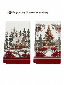 2pcs/4pcs/8pcs Christmas Tree, Christmas Cabin Pattern Kitchen Towels, Christmas Gift Box Pattern Bathroom Towels, Christmas Outdoor Party Towels, Christmas Home Decor, Christmas Kitchen Decor, Modern Style, Quick Drying, Super Soft Microfiber Material, Rectangular, 15.75IN*23.62IN/40*60CM Digital Printing Pattern, Suitable For Outdoor Party Decoration, Christmas Holiday Gifts
