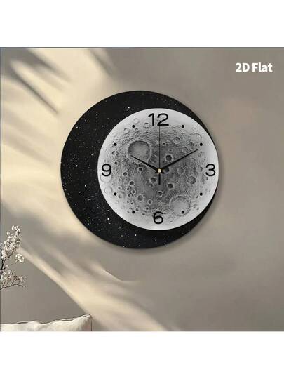 2D Flat 1pc Moderne Minimalist Moon Home Creativity Wand Clock, Ultra Quiet Quartz Movement, No Ticking Sound, ation Painting Klok Living Room, Bedroom Office, able Horloge view 10