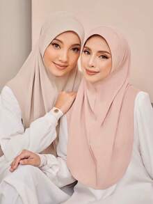Modest Women's Solid Color Hooded Full Face Cover Button Tie Convenient Hijab Tubang - Multicolor - View 8