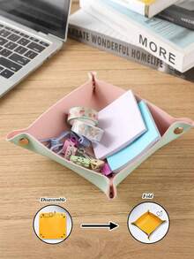1 Personalized PU Leather Jewelry Tray, Customized Letters And Copywriting, Suitable For Storing And Displaying Keys, Rings, Necklaces, Earrings And Other Accessories, Suitable For The Hallway, Foldable Multi-Functional Storage Box, Equipped With Snap Buttons, Double-Sided Key Tray, Suitable For Console Tables, Travel - Multicolor - View 6