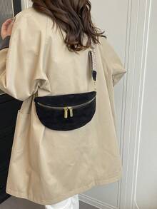 Riñonera de terciopelo para mujer con cremallera, correa ancha, bolso bandolera de gran capacidad, bolso cruzado versátil