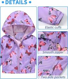 SEAUR Niños Pequeños Niñas Chaqueta Estampado Dibujos Animados Chaqueta Cortavientos Ligera con Capucha Cremallera Cortaviento Ropa de Exterior - Violeta- Mariposa - Ver 3