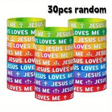 10/30pcs "Jesus Loves You" Silicone Wristbands, Rubber Bracelets, Colorful Silicone Bracelets, Christian Bracelets, Novelty Jewelry Party Favors