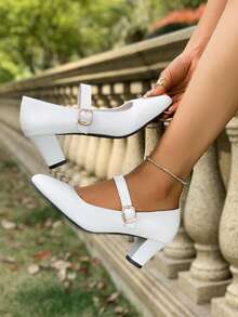 Mary Jane Damen Keilabsatz mit dicker Sohle, Einzelschnalle, offene Zehenpartie, Hochferse Schuhe, Neu für Frühling 2025, vielseitiger französischer Stil Plateau