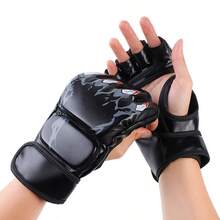 1pair Boxing Gloves, Half Finger MMA Boxing Gloves Set, Thickened Adult Gloves For Sandbag Fighting Boxing Training,1 Pair Half Finger Punching Bag Gloves, Padded Hollow Palm Thickened Boxing Gloves, Unisex MMA Gloves With Wrist Wrap For Kickboxing, Muay Thai, Combat Fighting - Multicolor - View 1