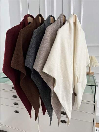 1 szt. Minimalistyczny, wysokiej jakości, jednokolorowy, trójkątny szalik z mieszanki wełny, modny, uniwersalny, do klimatyzowanych pomieszczeń, ocieplacz na szyję, elegancki, europejski, krzyżowo tkany szal z mieszanki wełny, odpowiedni do codziennego użytku, prezent na zimę