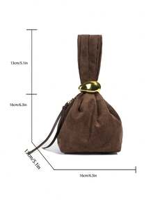 low tea 1pc Solid Color Suede Fabric Handbag For Women, Personalized Mini Cloud Pleated Bag With Metal Decor Zipper Closure, Suitable For Daily And Outing Use - Coffee - View 3