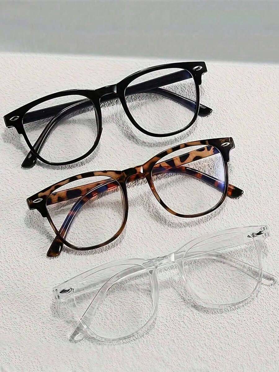 3pcs Men Anti-Blue Light Clear Acrylic Frame Glasses Clear Glasses