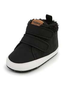 婴儿短靴 新生儿 男女款 婴儿 女孩 男孩 鞋 幼儿 羊毛 舒适 冬季 保暖 学步靴 - 黑色 - 查看 5