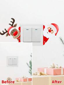 1-2 pièces Autocollants muraux décoratifs Père Noël et cerf, autocollants pour interrupteur de Noël, autocollants imperméables, autocollants en PVC, faciles à coller et à retirer, pour la décoration de la maison, la décoration de la salle de bain, la décoration des salles de jeux, la décoration des chambres de garçons et de filles, les accessoires de la chambre, la buanderie, la décoration du salon, la décoration de la salle de séjour, la décoration de la salle de bain, le bureau, la décoration de la salle de classe et d'autres zones, décoration murale décorative Décoration de Noël à la maison