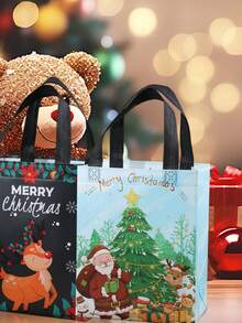 12/6/3 件中号圣诞礼品袋 10.6 英寸 x 7.8 英寸 x 4 英寸带手柄，可重复使用无纺布圣诞购物袋，新年礼品袋，节日派对用品装饰品 - 彩色 - 查看 4