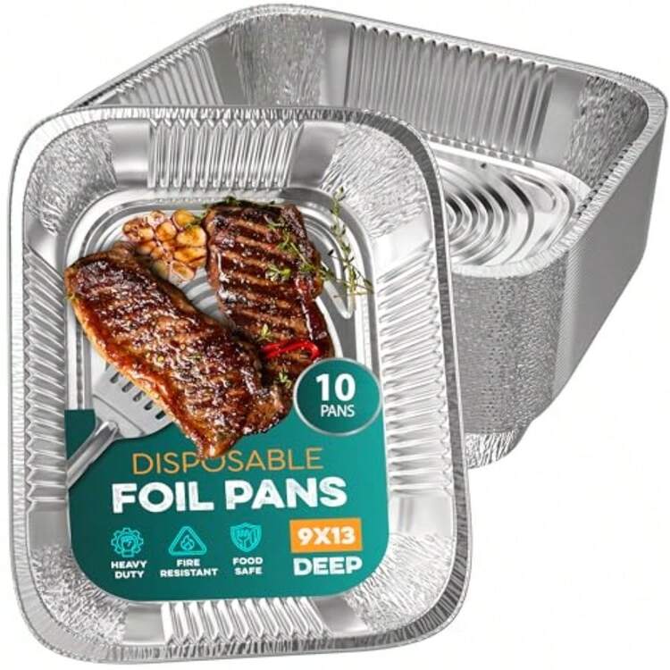 Aluminum Pans 9x13 [10 Pack] Aluminum Foil Trays Disposable For Baking BBQ Grilling Roasting Cake Serving Dishes Catering Plies Steam Table Chafing Pans Half Size Tin Foil Pan - 灰色的 - 查看 2