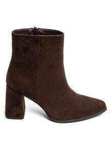 Women's Suede Block Heel Ankle Boots - Fashionable And Comfortable - Brown - View 3