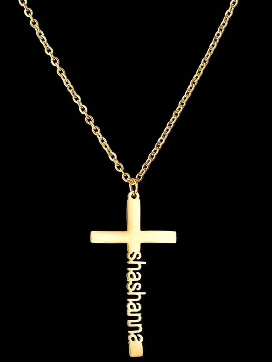 1pcs Custom Cross Pendant Necklace With Personalized Name, Cute And Style, Suitable For Daily Wear And Gift- Perfect For Mother's Day, Birthday Gift - Multicolor - View 1