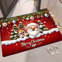 1 pezzo Zerbino con Babbo Natale e Renne, stile cartoni animati classico, in finta lana morbida, lavabile in lavatrice, facile da pulire, adatto per decorazioni natalizie in casa, utilizzabile per ingresso, soggiorno, camera da letto, cucina, bagno, corridoio, interno ed esterno, decorazioni natalizie/decorazioni per la casa