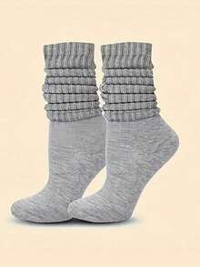 1 Pair Women's Long Pile Up Socks,Thigh High Socks,Crew Socks,Solid Color Calf Socks ,Slouch Socks,Simple And Suitable For All Seasons, Perfect For Daily Wear