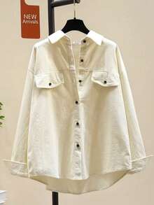 Women Corduroy Button Down Shirts Relaxed Fit Casual Long Sleeve Fashion Cardigan Jacket 2025 Fall Oversized Blouses Tops With Pockets - Apricot - View 1