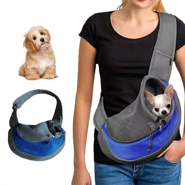 1 pieza Bolsa transportadora para mascotas,Mochila para Mascotas, Cangurera para Perro con Correa Ajustable de Manos Libres y Malla Transpirable, Bolso Bandolera para Perros Pequeño, Gatos para Viajes al Aire Libre