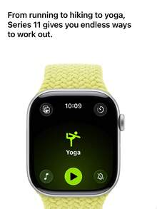 Apple Watch Series 11 GPS 智能手表推出睡眠评分 | 长达 24 小时的电池续航时间 | 醒来即可查看睡眠评分 | 关注睡眠呼吸暂停 | 使用 ECG 应用程序追踪您的心跳 | 使用心率应用程序随时掌握脉搏 | 周期追踪让您无需上厕所 | 获取追溯排卵期估算 | 测量您的血氧。这是一项令人惊叹的创新 - 銀色 - 查看 4