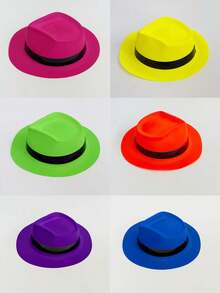 6/12/24 Pack Novelty Place Neon Plastic Party Hats, Fedora With Gangster Mafia Style Dark Glow Hats In Birthday, Music Party(6/12 Pack)