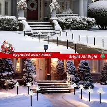 1 Confezione 4 LED Renne, Campanelle, Fiocchi di Neve, Pentagramma Luci da Percorso Natalizie Impermeabili Alimentate a Energia Solare Lampada da Paesaggio Adatta per Casa, Giardino, Patio, Passaggio, Vialetto, Prato, Decorazione Natalizia per Feste all'Aperto