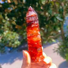 1pc Fire Quartz Tower Crystal Wand - Unique Decorative Piece, Single Point Crystal Pillar For Home Decor, Perfect Gift For Holiday